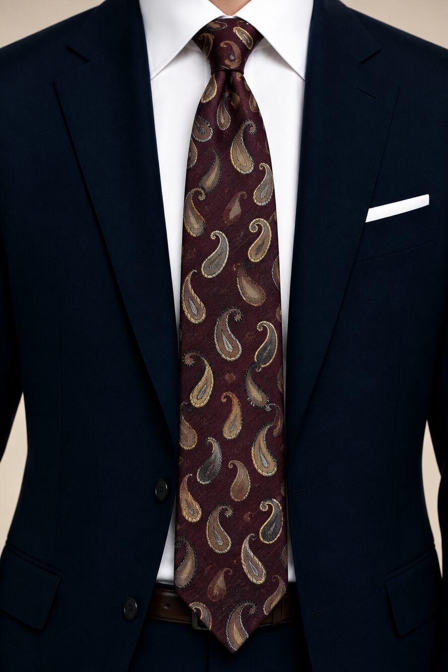 BURMA BIBAS Silk Paisley Necktie Men's Formal Accessory Chocolate Brown